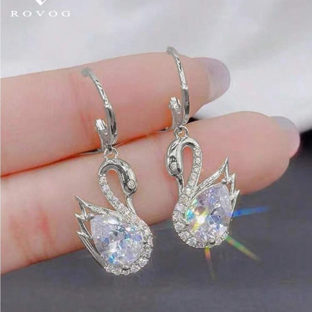 Silver Swan Earrings with Cubic Zirconia